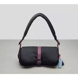 NWT! Coach Coachtopia Loop Puffy Wavy Dinky Bag in Black‎ Purple Nylon Statement